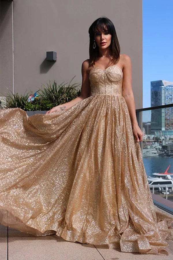 Classic Spaghetti-Straps Sequins Long Evening Dress-BallBride