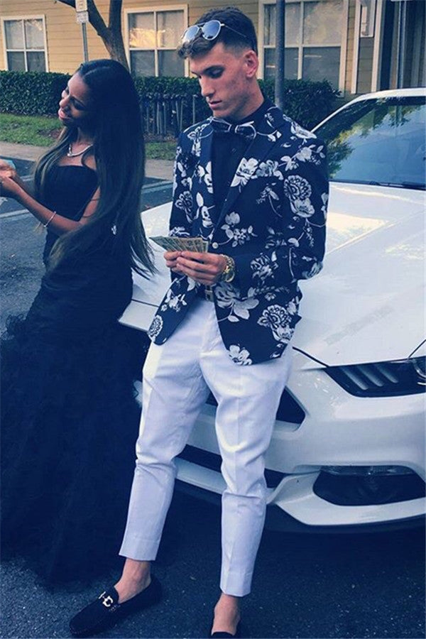 Classic Summer Prom Suit with Notch Lapel Print-BallBride