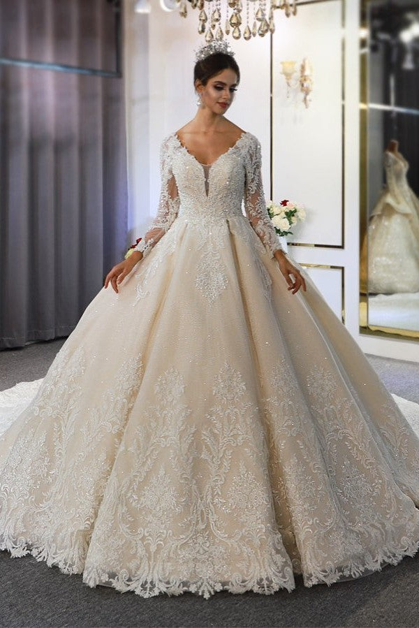 Classy A-Line Sweetheart Wedding Dress with Appliques Lace Sequins-BallBride