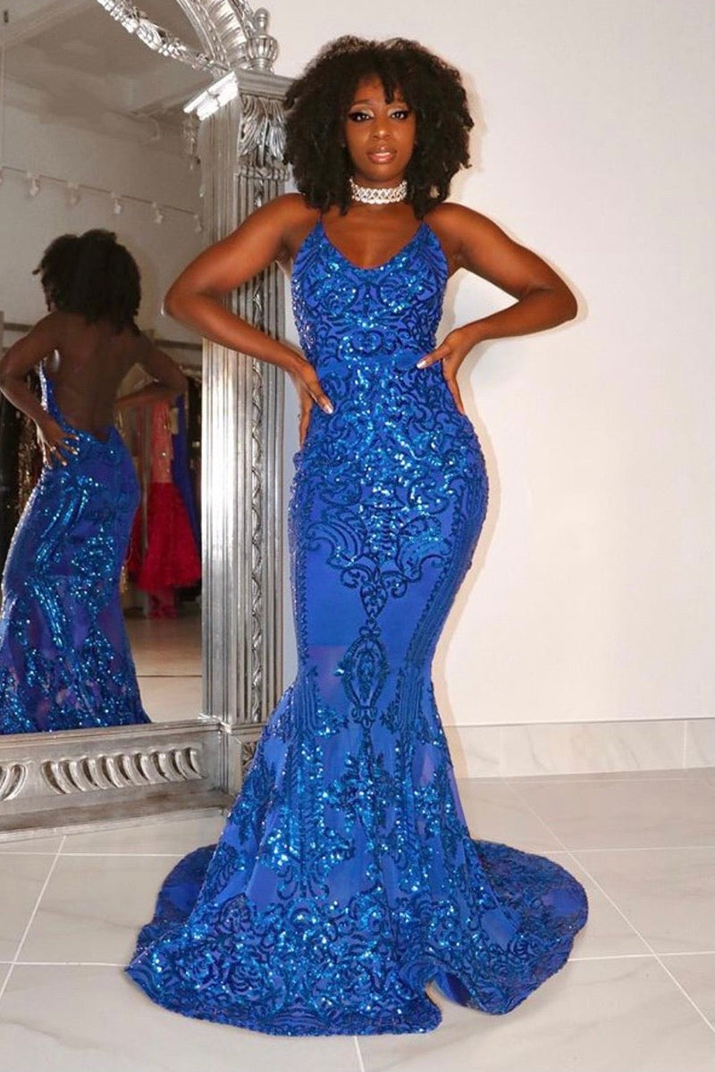 Classy V-Neck Sleeveless Prom Dress | Mermaid Sequins Long-BallBride