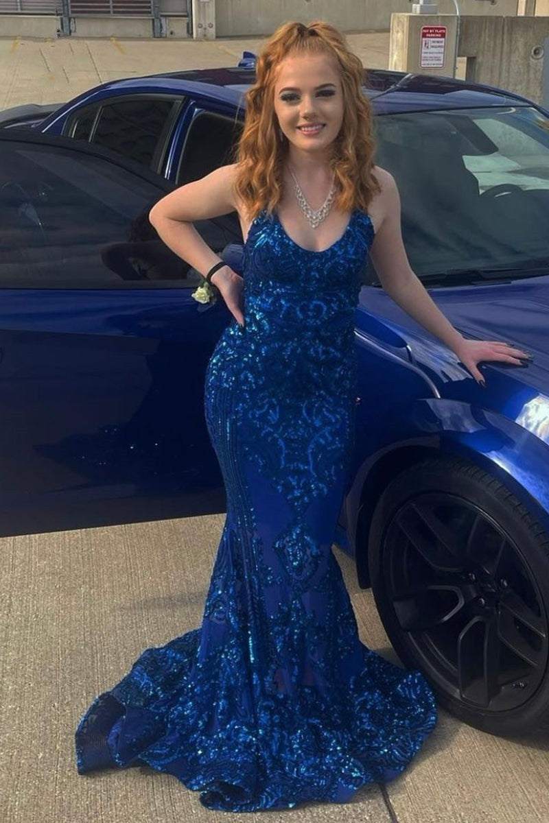 Classy V-Neck Sleeveless Prom Dress | Mermaid Sequins Long-BallBride