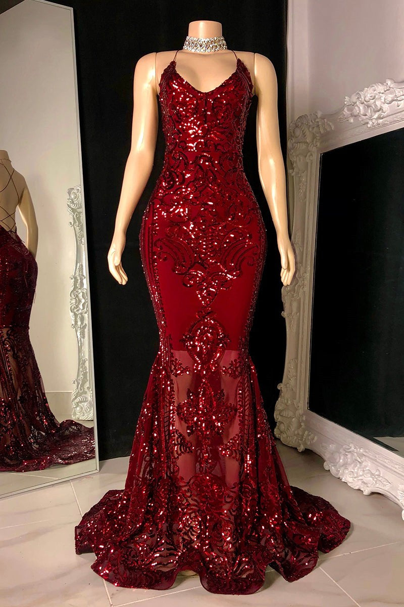 Classy V-Neck Sleeveless Prom Dress | Mermaid Sequins Long-BallBride