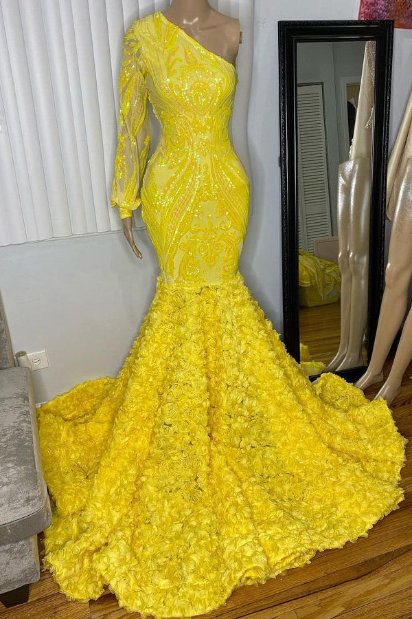 Classy Yellow Sequins Mermaid Prom Dress-BallBride
