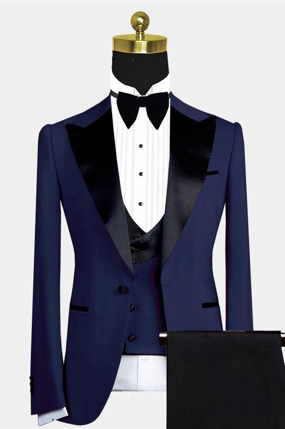 Cool Dark Navy Peaked Lapel Men Suit for Weddings-BallBride