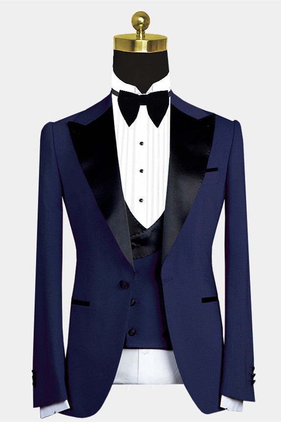 Cool Dark Navy Peaked Lapel Men Suit for Weddings-BallBride