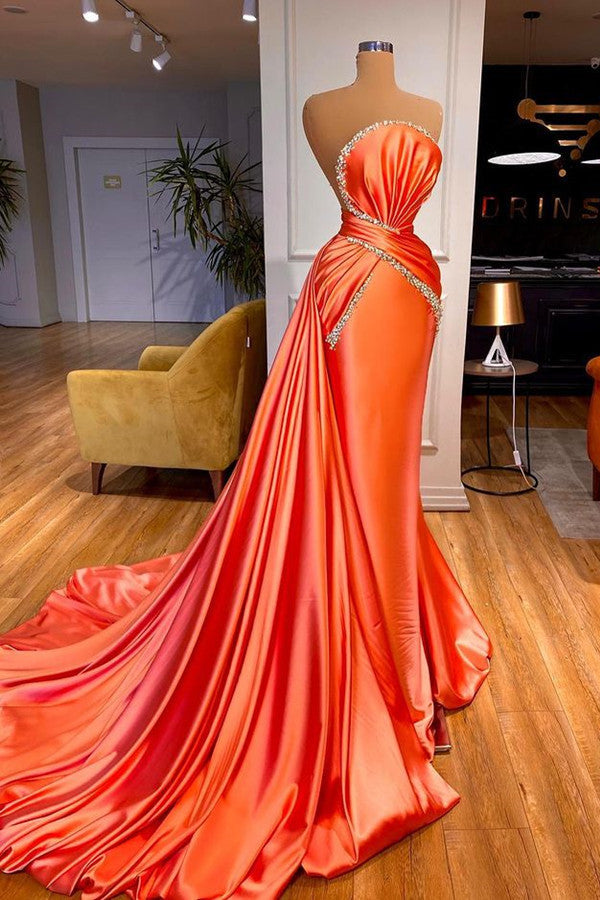 Cool Orange Strapless Crystal Sheath Prom Dress-BallBride