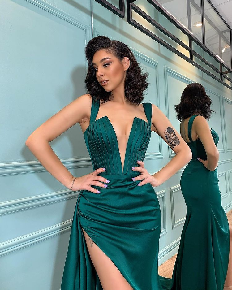 Dark Green Mermaid Evening Dress with Slit-BallBride
