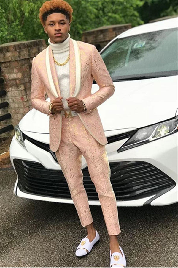 David Beckham's Royal Wedding Suit with Pink Jacquard Shawl Lapel-BallBride