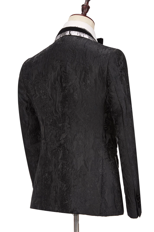 David's Stylish Black Best Wedding Suit: Peaked Lapel Double Breasted-BallBride