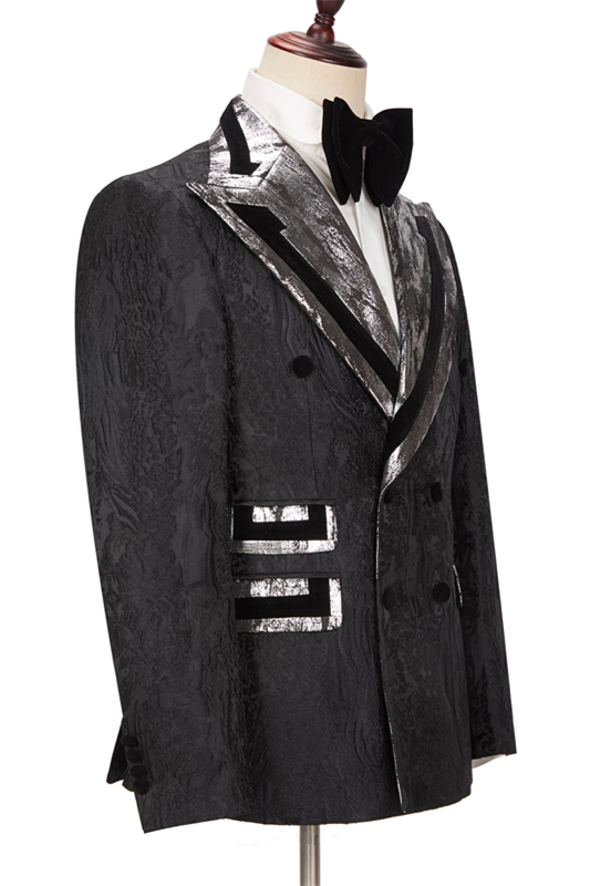 David's Stylish Black Best Wedding Suit: Peaked Lapel Double Breasted-BallBride