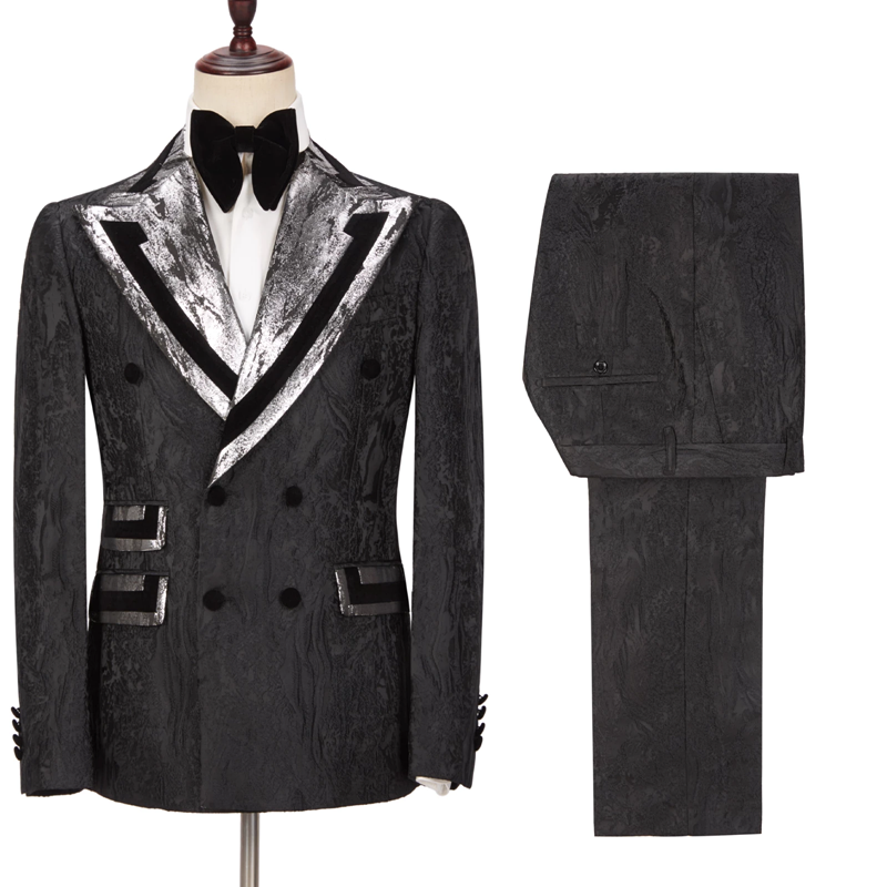 David's Stylish Black Best Wedding Suit: Peaked Lapel Double Breasted-BallBride