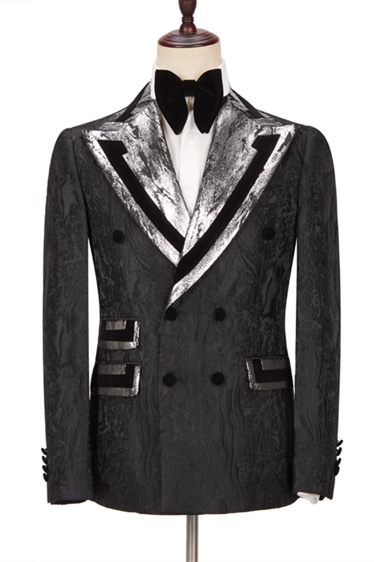 David's Stylish Black Best Wedding Suit: Peaked Lapel Double Breasted-BallBride