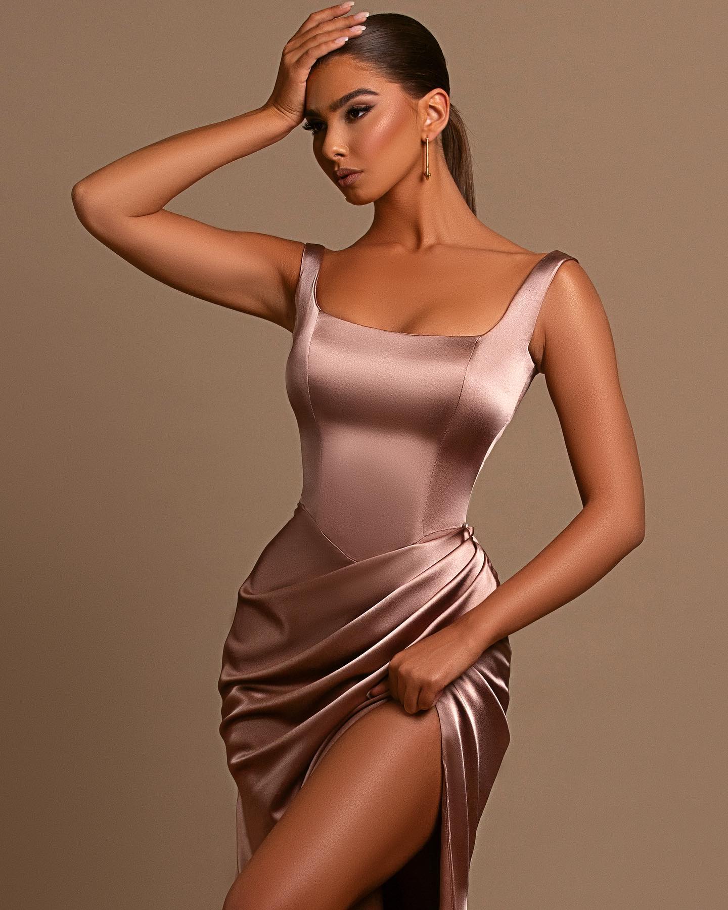 Dusty Rose Mermaid Prom Dress: Spaghetti-Straps Square Neck Online-BallBride