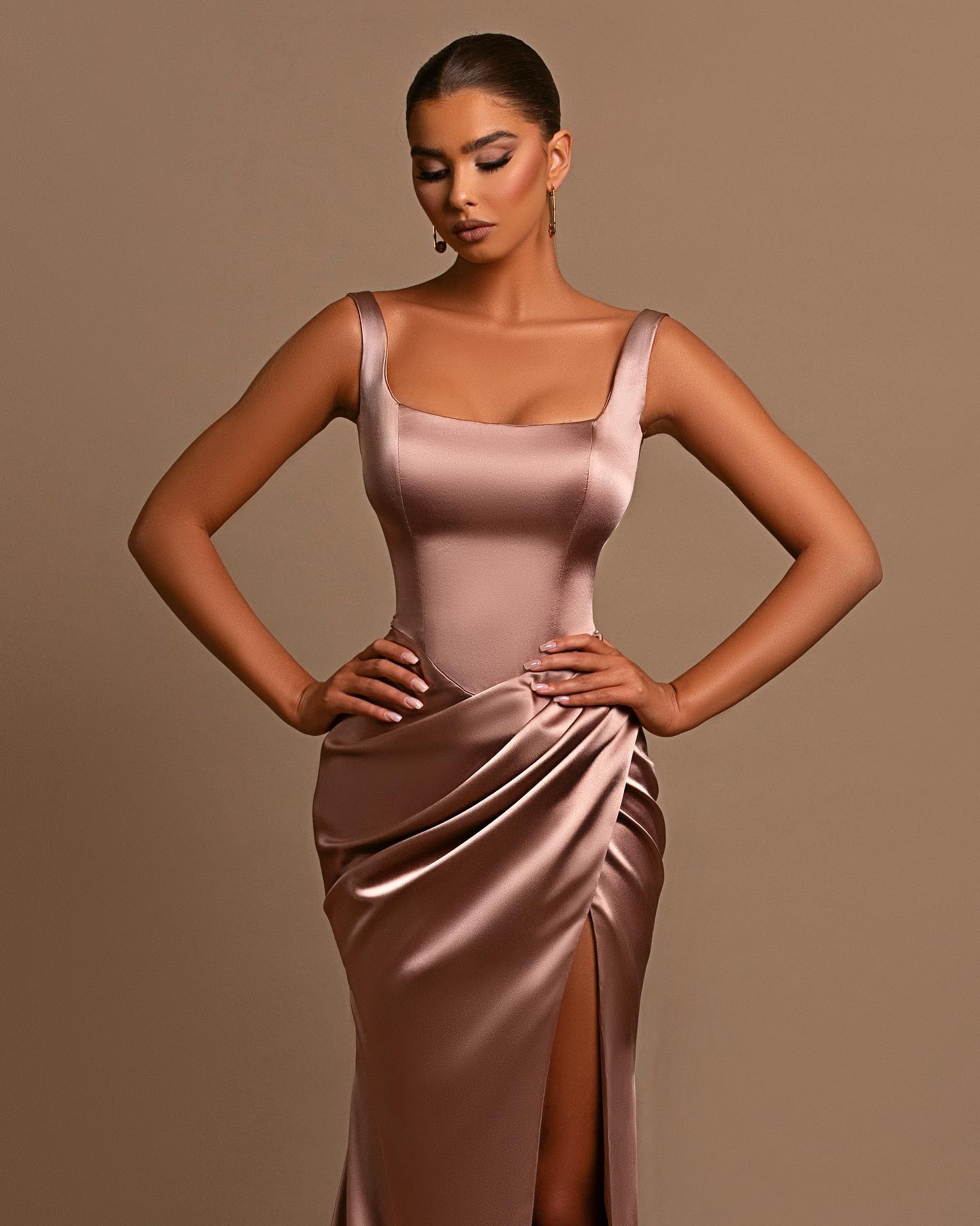 Dusty Rose Mermaid Prom Dress: Spaghetti-Straps Square Neck Online-BallBride