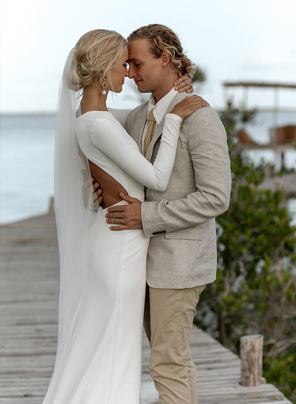 Elastic Satin Long Sleeves Mermaid Fitted Wedding Dress-Ballbride
