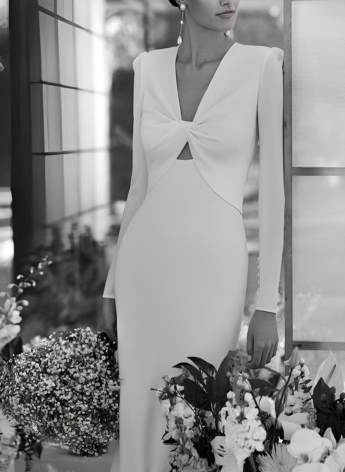 Elastic Satin Mermaid Fitted Wedding Dresses Long Sleeves Court Train-Ballbride