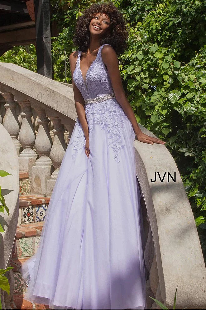 Elegant Black V-Neck Prom Dress with Applique Beadings-BallBride
