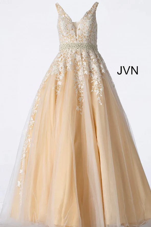 Elegant Black V-Neck Prom Dress with Applique Beadings-BallBride