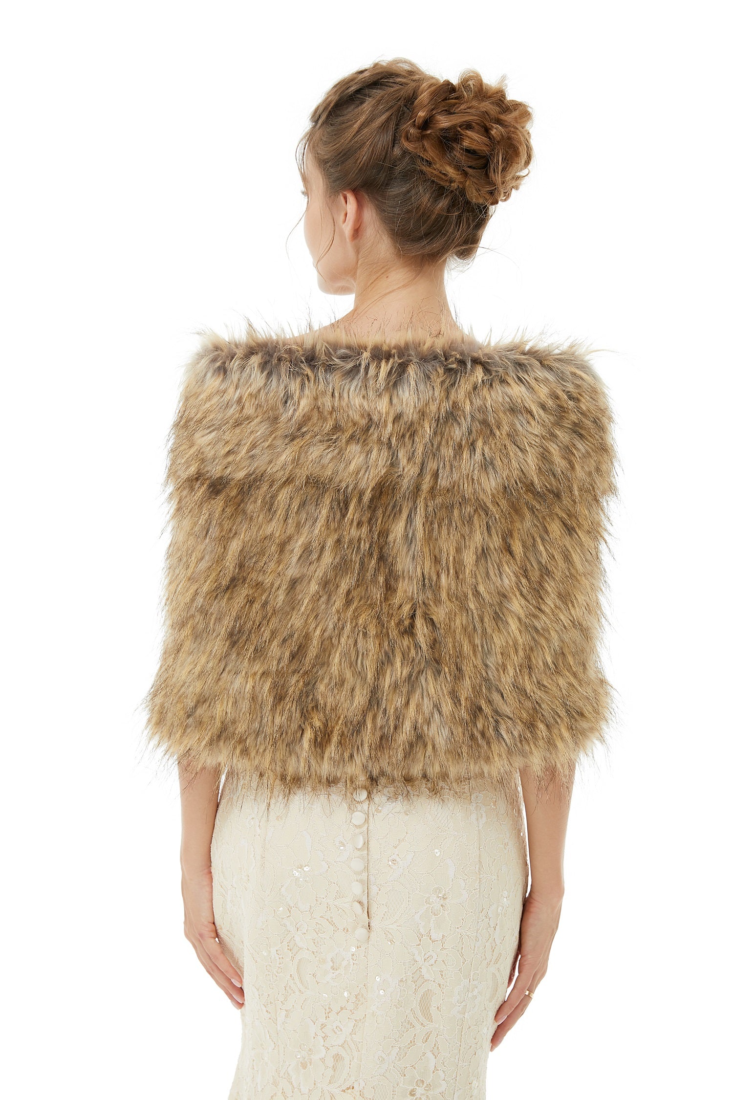 Elegant Brown Faux Fur Wedding Shawl for Winter Bridal Covers-BallBride