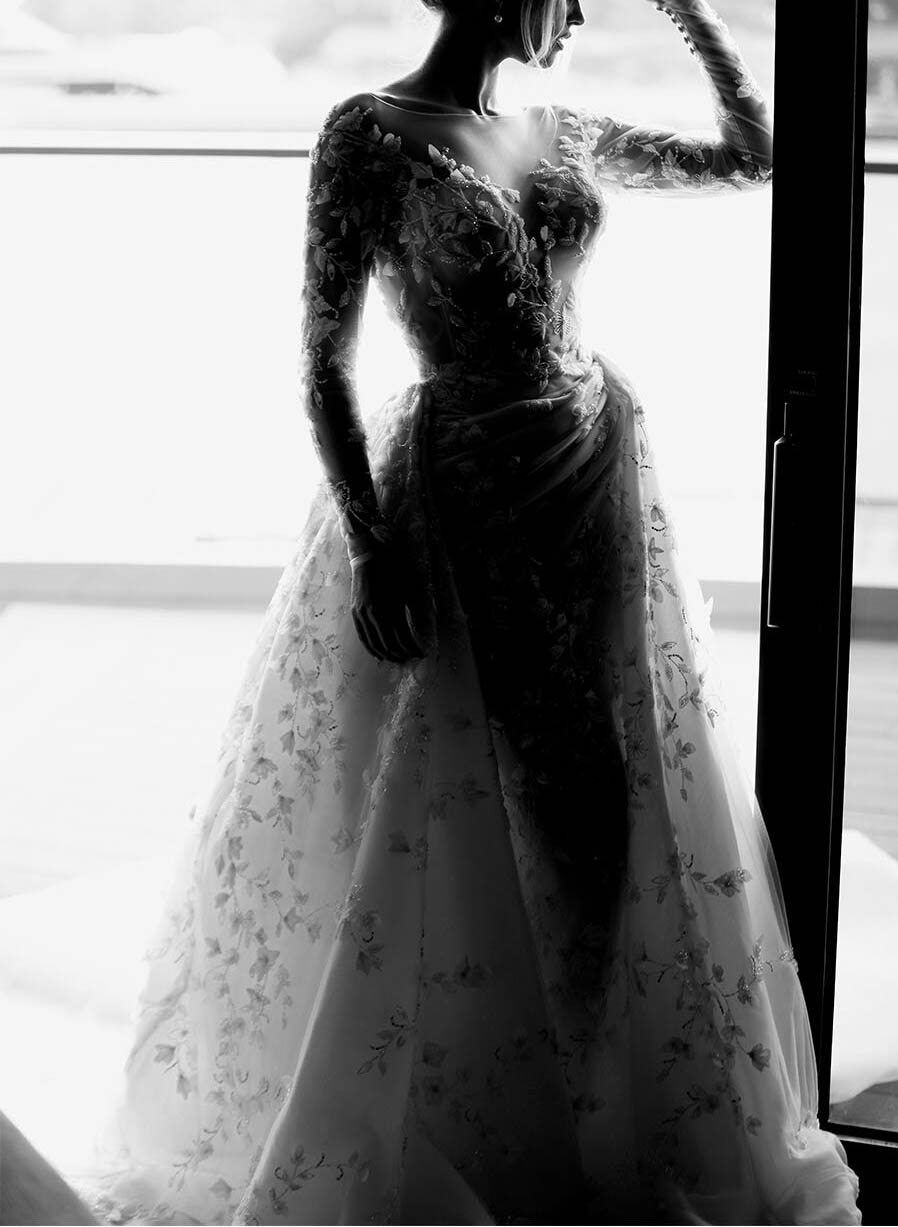 Elegant Lace Long Sleeve Wedding Dress Slit-Ballbride