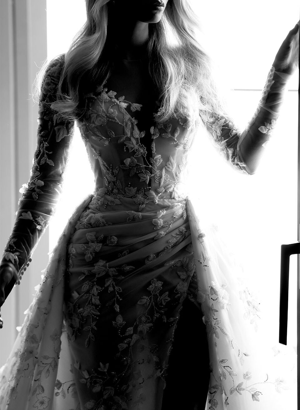 Elegant Lace Long Sleeve Wedding Dress Slit-Ballbride