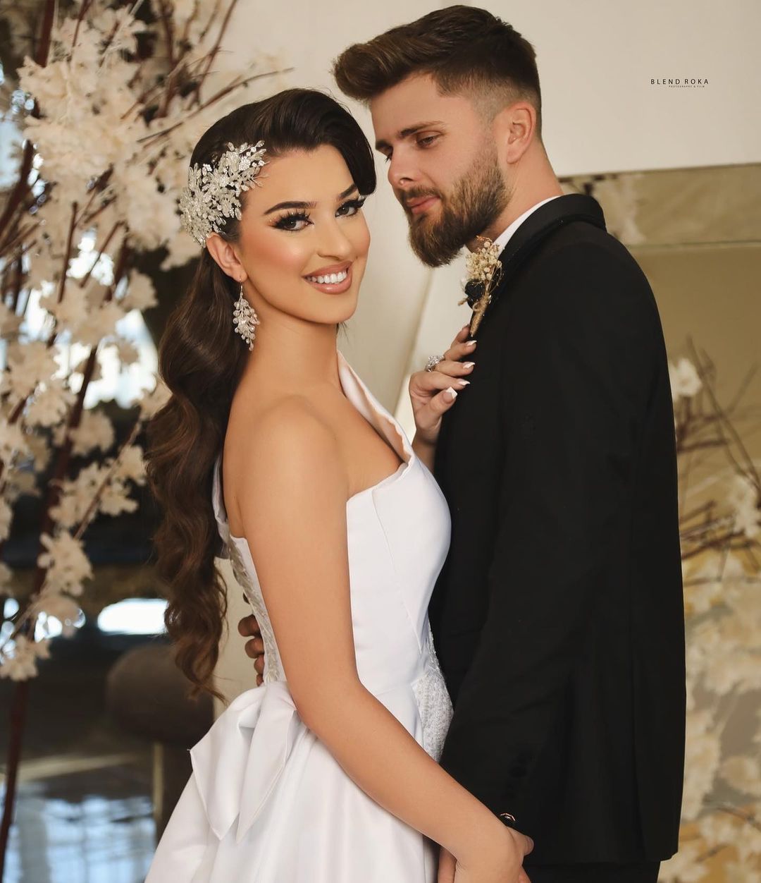 Elegant Long A-Line One Shoulder Satin Wedding Dress with Slit-BallBride