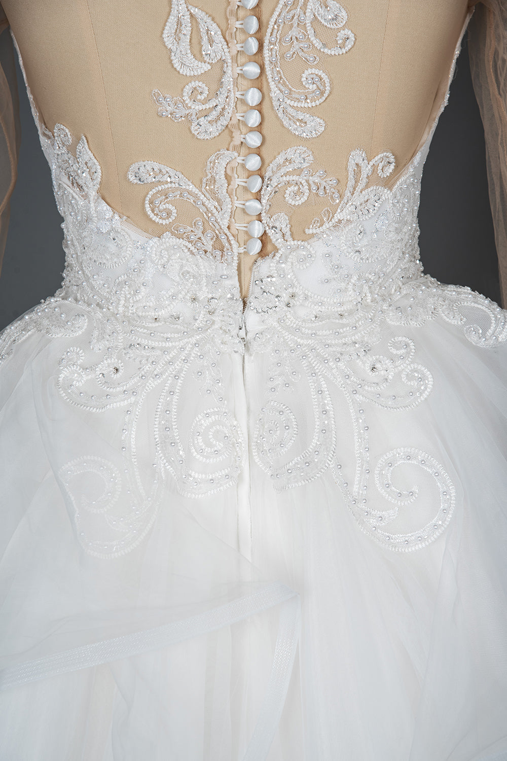 Elegant Long Sleeve Ball Gown Wedding Dress with Lace Appliques-BallBride
