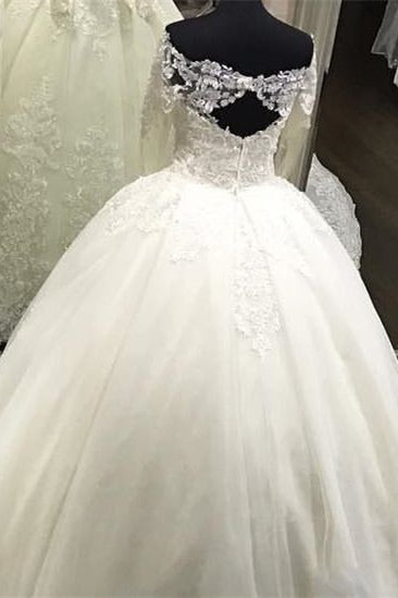 Elegant Off-the-Shoulder Ball Gown Wedding Dress With Lace Appliques-BallBride