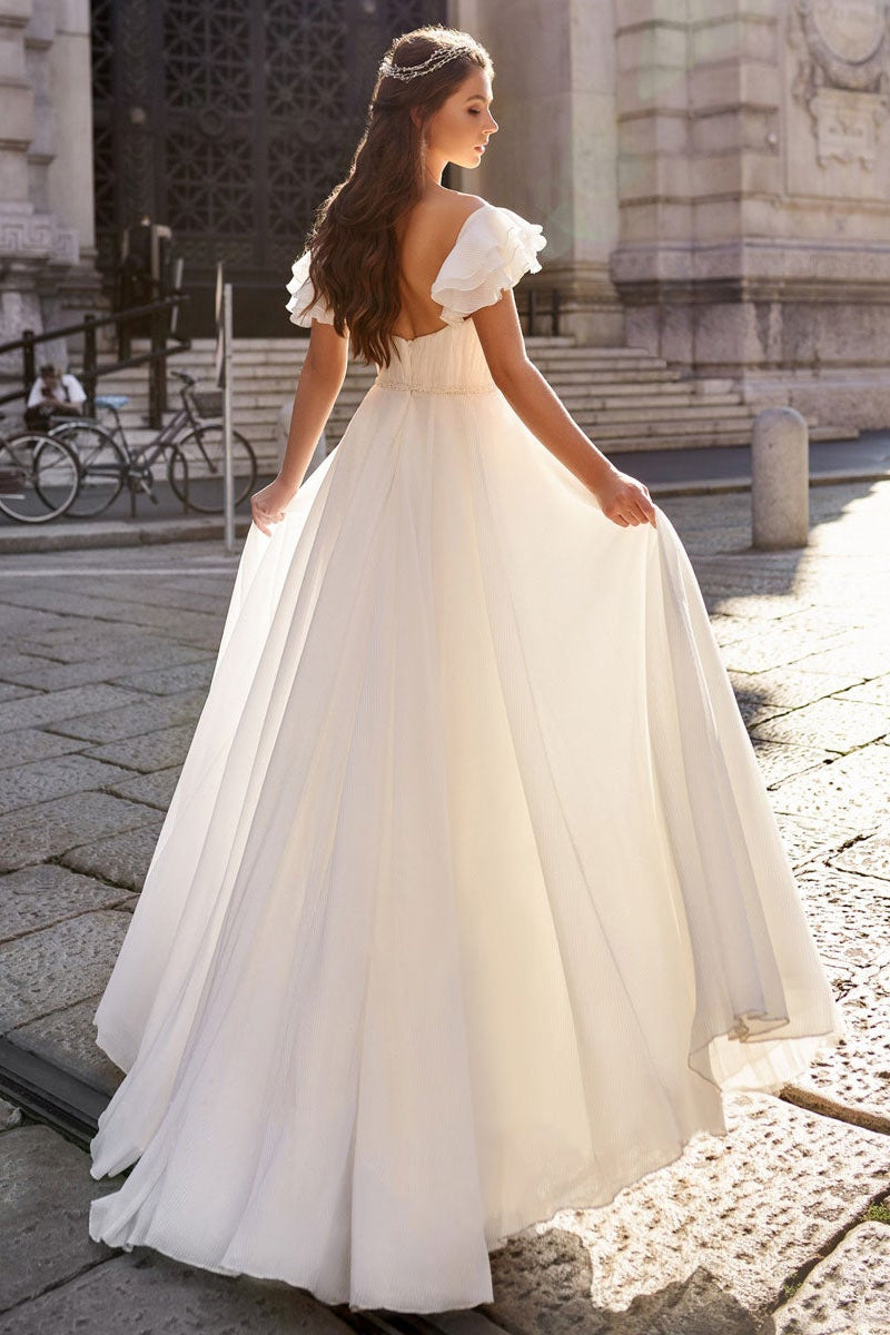 Elegant Off-the-Shoulder Chiffon Wedding Dress-BallBride