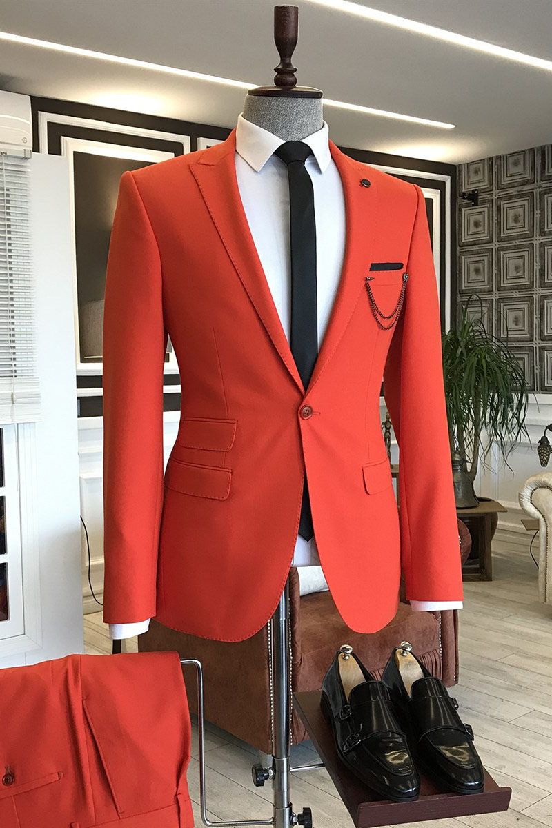 Elegant Red Peaked Lapel Ring Bearer Suits with One Button-BallBride
