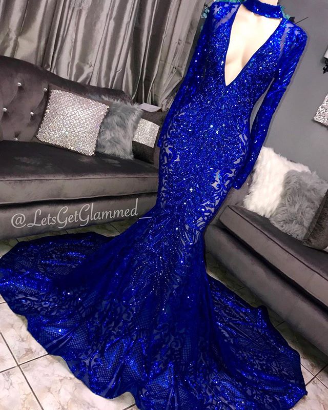 Elegant Red V-Neck Long Sleeves Appliques Sequined Prom Dress-BallBride