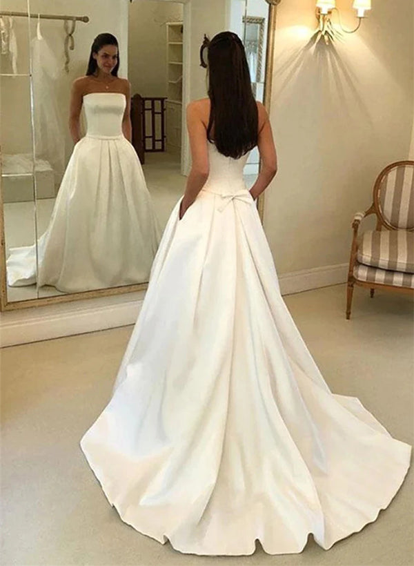 Elegant Satin Wedding Dresses Bows-Ballbride