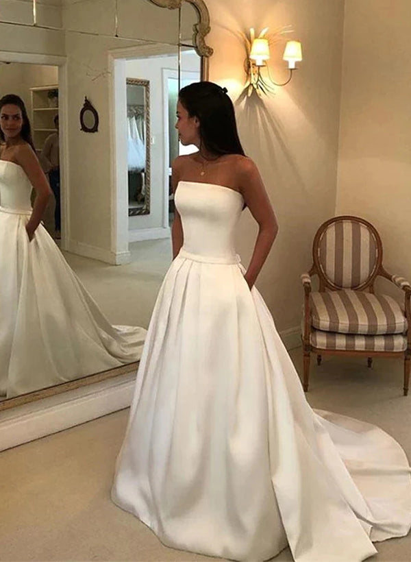 Elegant Satin Wedding Dresses Bows-Ballbride