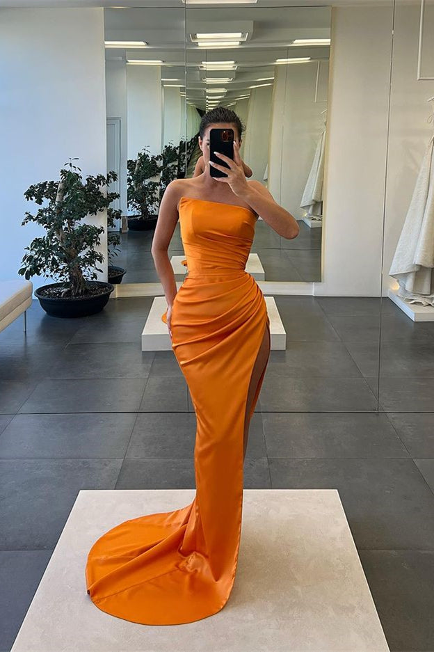 Elegant Sleeveless Mermaid Strapless Evening Dress with Long Slit-BallBride
