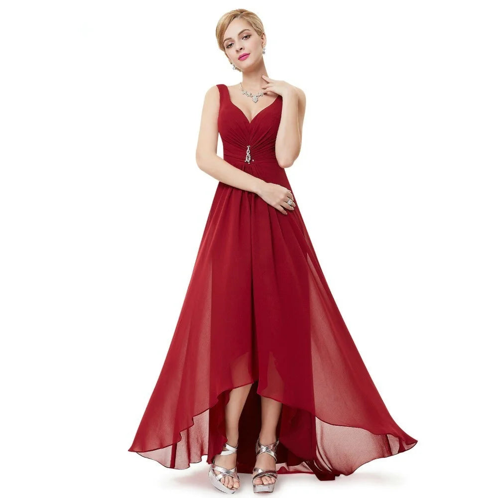Elegant V-Neck Sleeveless Chiffon Long Evening Gowns-BallBride