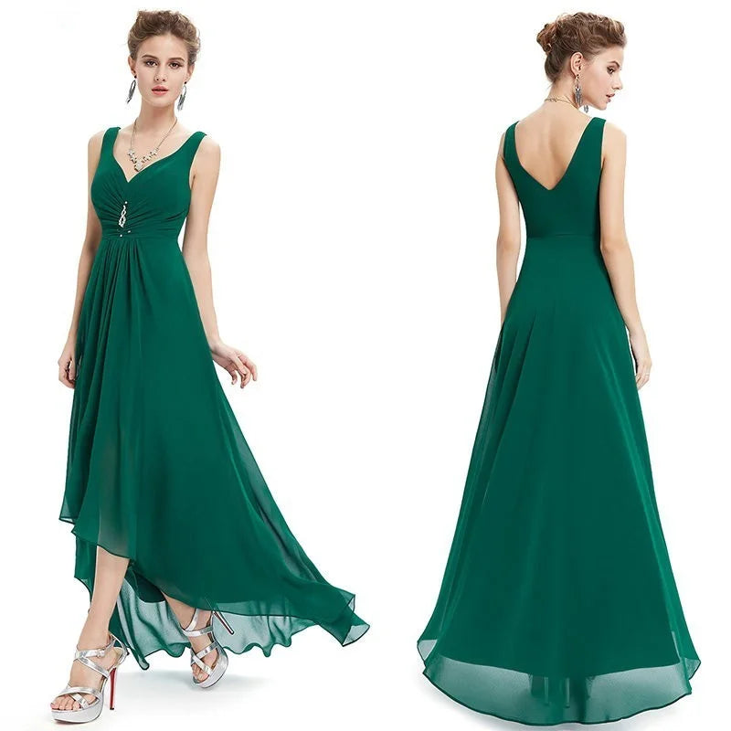 Elegant V-Neck Sleeveless Chiffon Long Evening Gowns-BallBride