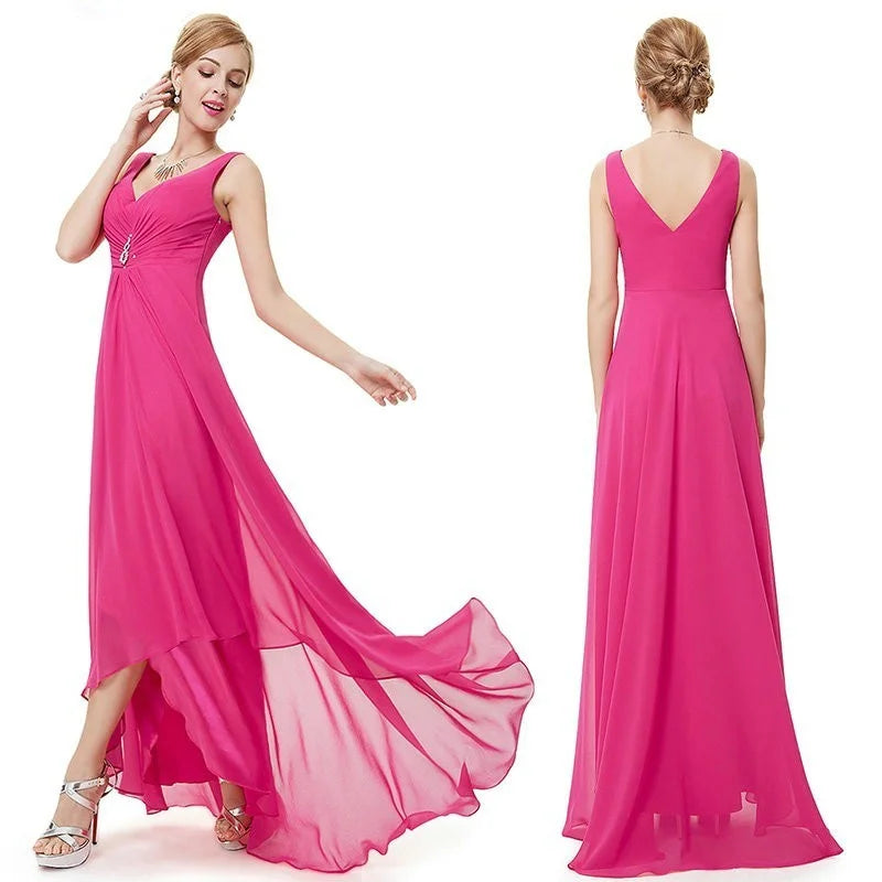 Elegant V-Neck Sleeveless Chiffon Long Evening Gowns-BallBride