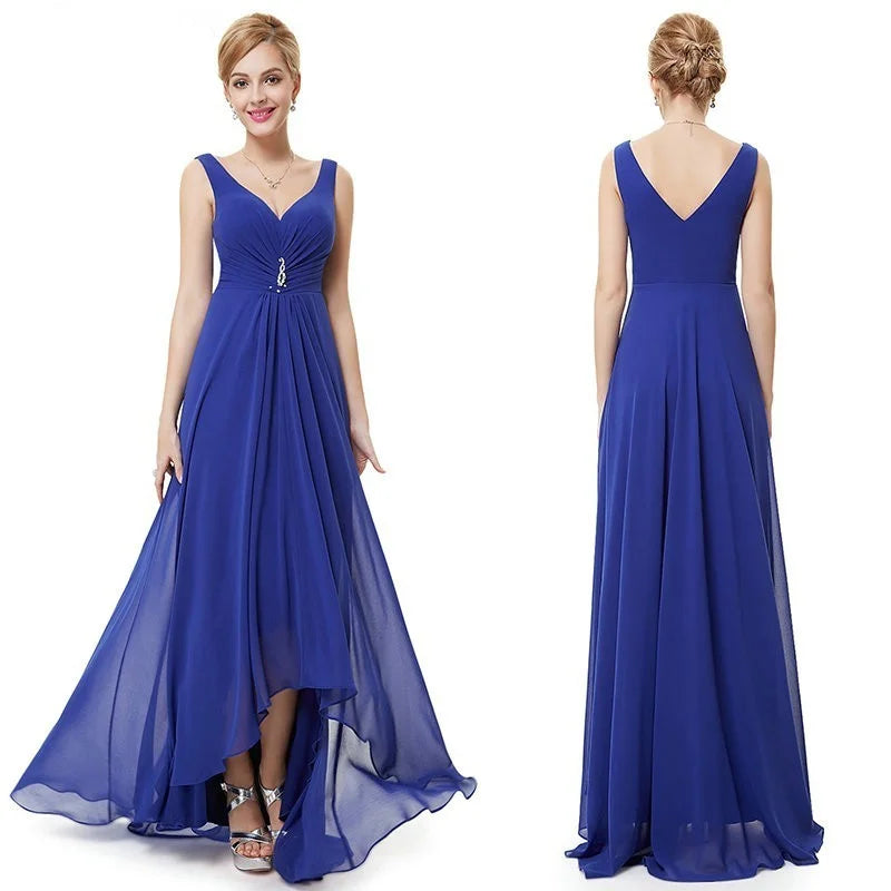Elegant V-Neck Sleeveless Chiffon Long Evening Gowns-BallBride