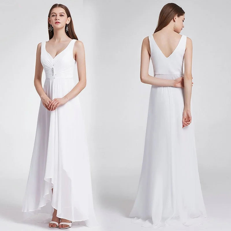 Elegant V-Neck Sleeveless Chiffon Long Evening Gowns-BallBride