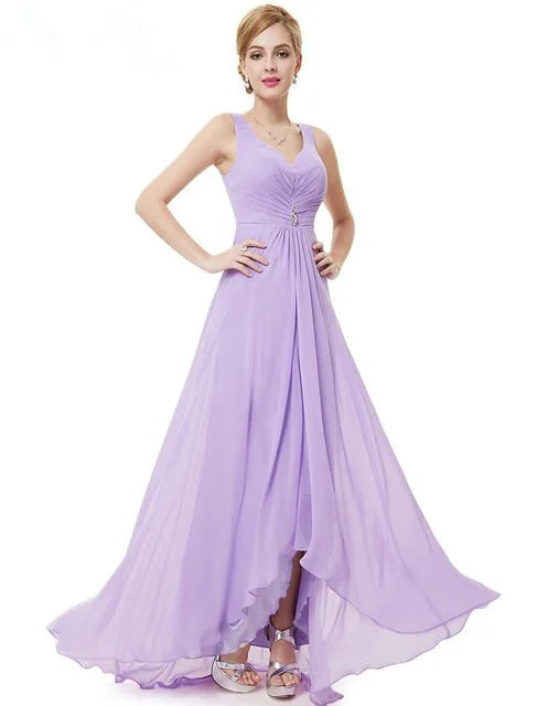 Elegant V-Neck Sleeveless Chiffon Long Evening Gowns-BallBride