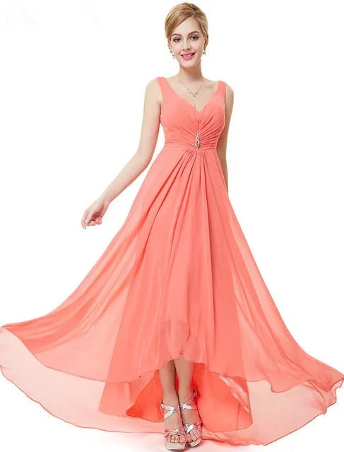 Elegant V-Neck Sleeveless Chiffon Long Evening Gowns-BallBride