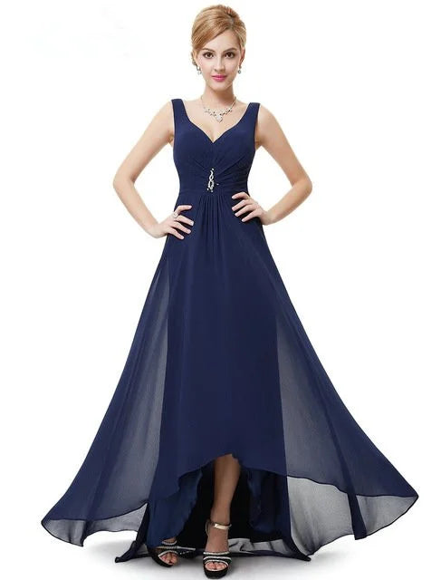 Elegant V-Neck Sleeveless Chiffon Long Evening Gowns-BallBride