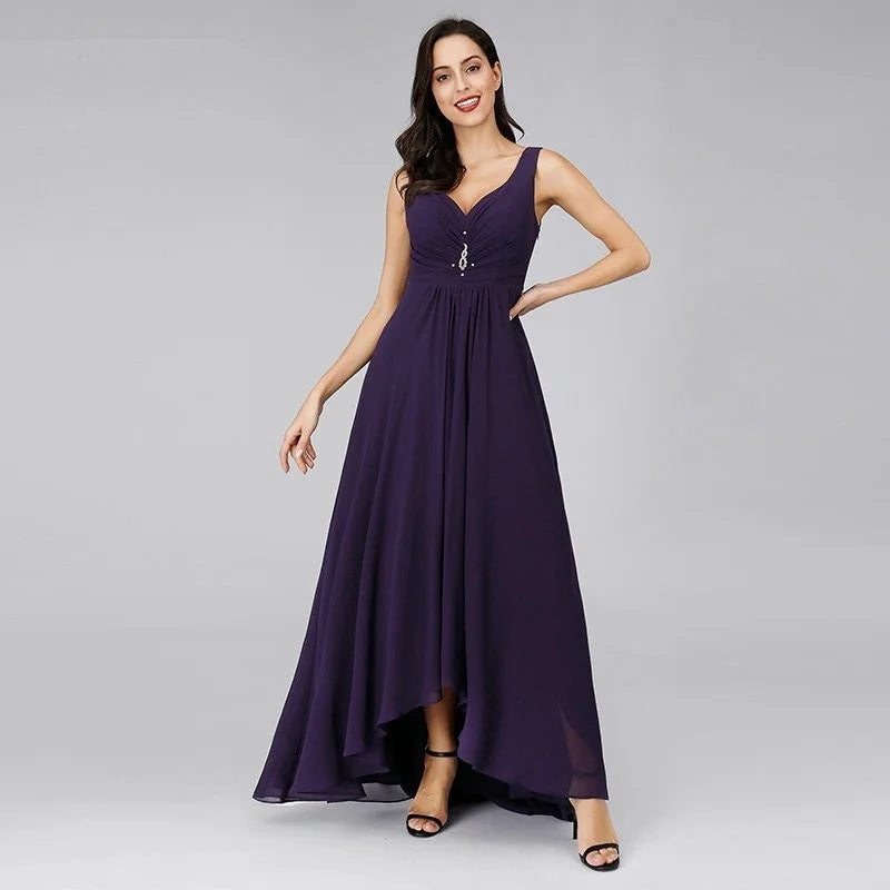 Elegant V-Neck Sleeveless Chiffon Long Evening Gowns-BallBride