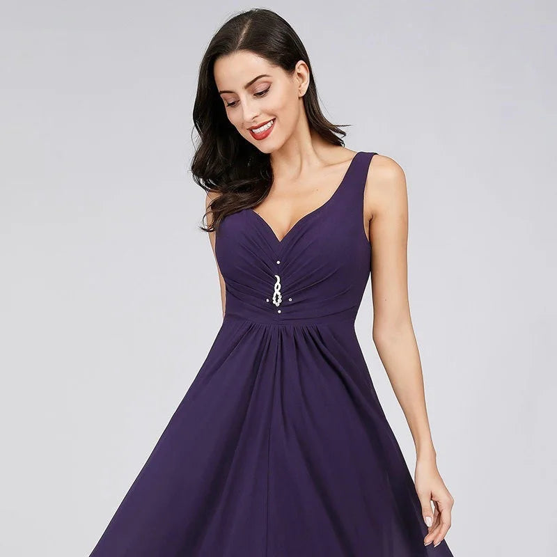 Elegant V-Neck Sleeveless Chiffon Long Evening Gowns-BallBride