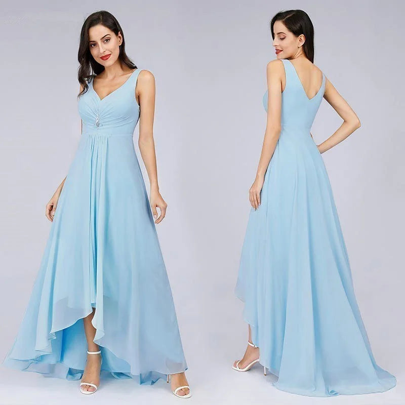 Elegant V-Neck Sleeveless Chiffon Long Evening Gowns-BallBride
