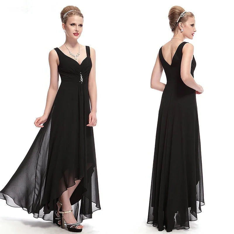 Elegant V-Neck Sleeveless Chiffon Long Evening Gowns-BallBride