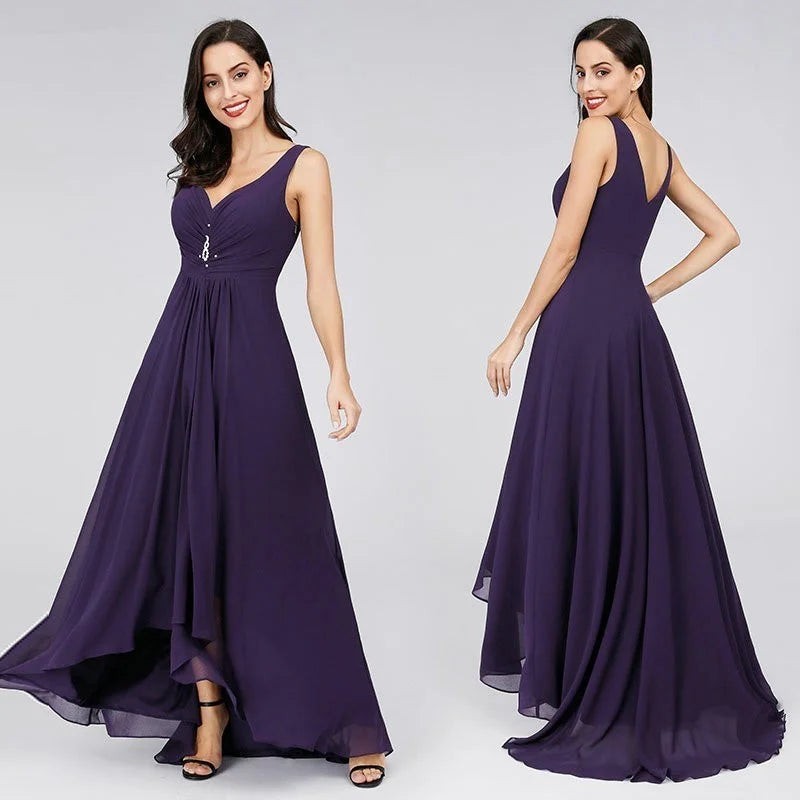 Elegant V-Neck Sleeveless Chiffon Long Evening Gowns-BallBride