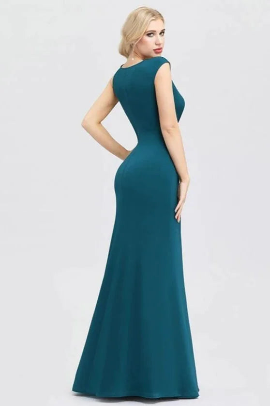 Elegant V-Neck Teal Sleeveless Prom Dress Long Sequins Evening Party Gowns Online-BallBride