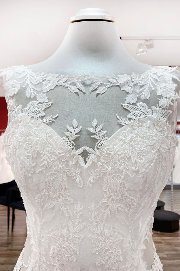 Elegant White Long Mermaid Wedding Dress with Tulle Lace-BallBride