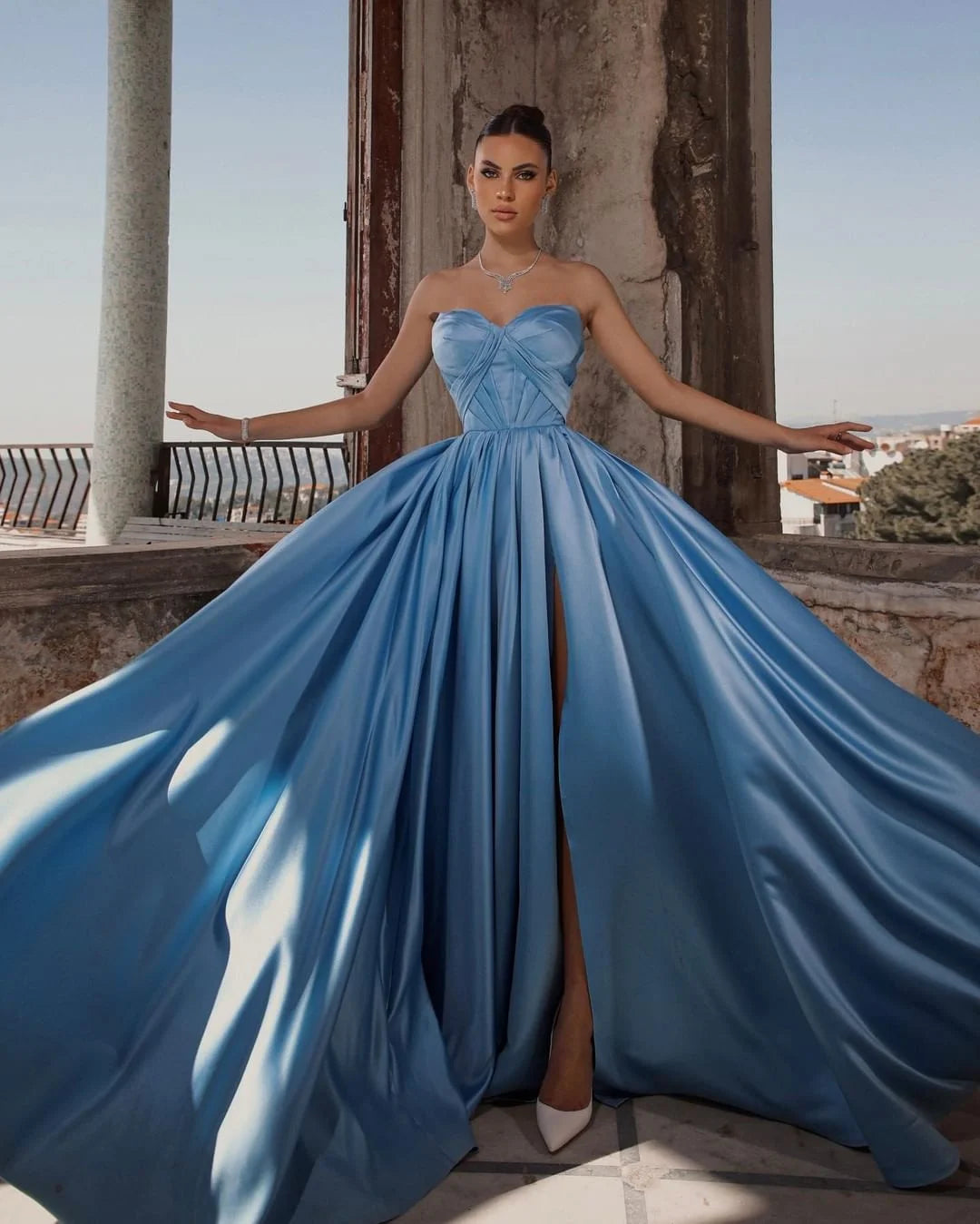 Fabulous Dusty Blue Sweetheart Long Evening Dress Split Online-BallBride